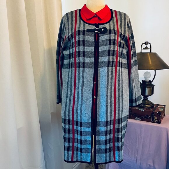 Anne Klein Buckle Neck Topper in Plaid Gray Combo (XL) New with Tag - Picture 2 of 10